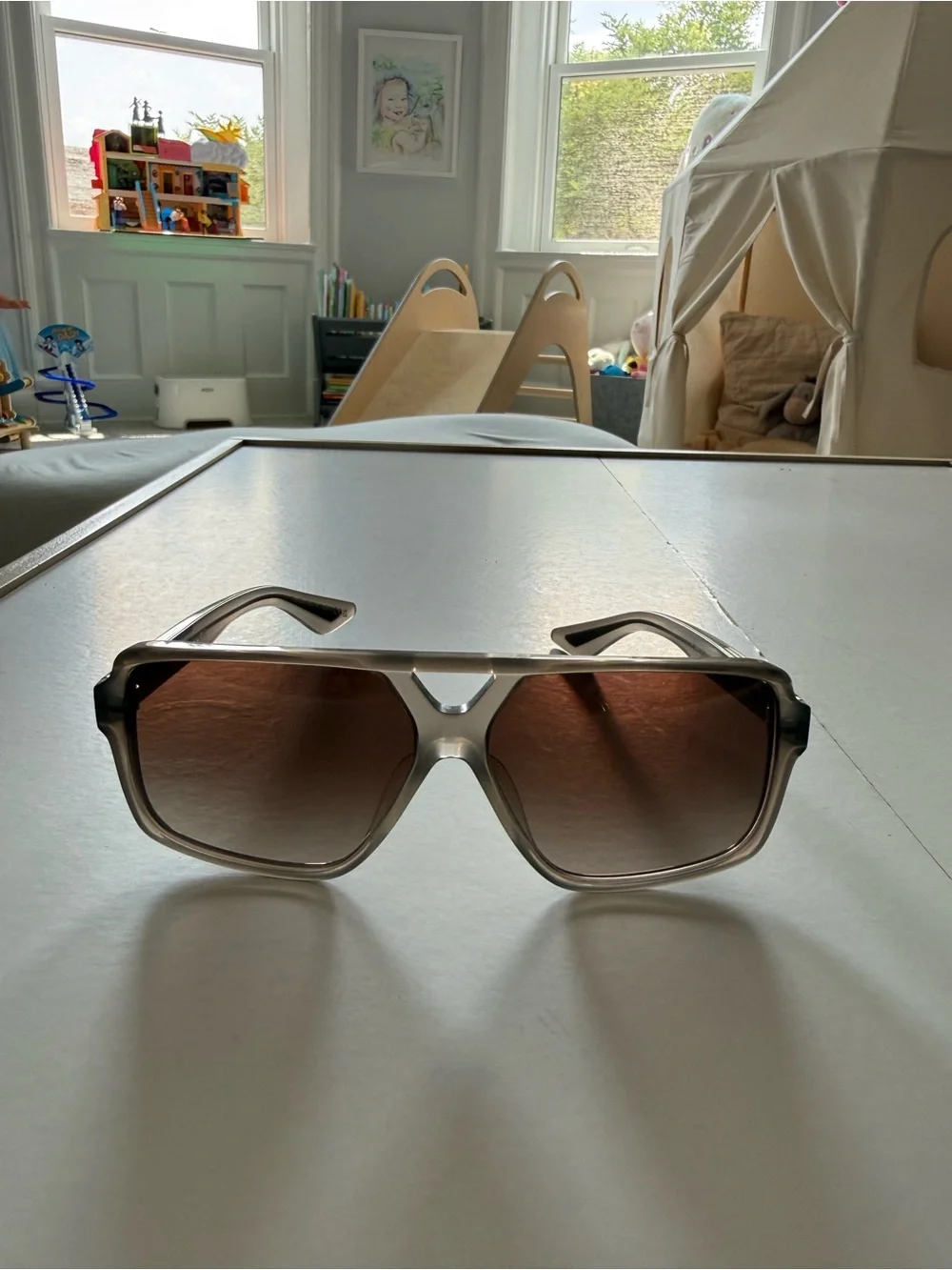 KHAITE and Oliver People Translucent Beige Frame Sunglasses with Brown Lenses